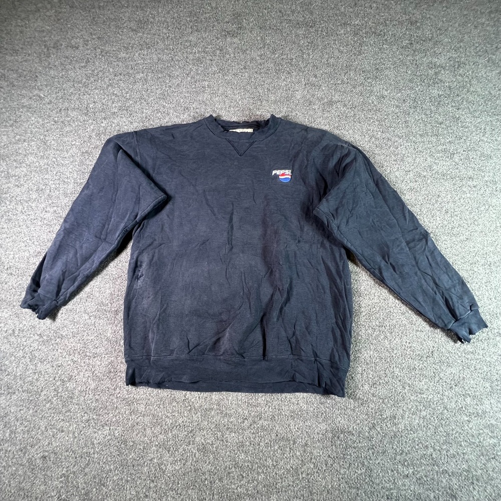 Vintage 90s M.J. Soffe Pepsi Sweatshirt XL Navy Blue Embroidered Logo Crewneck